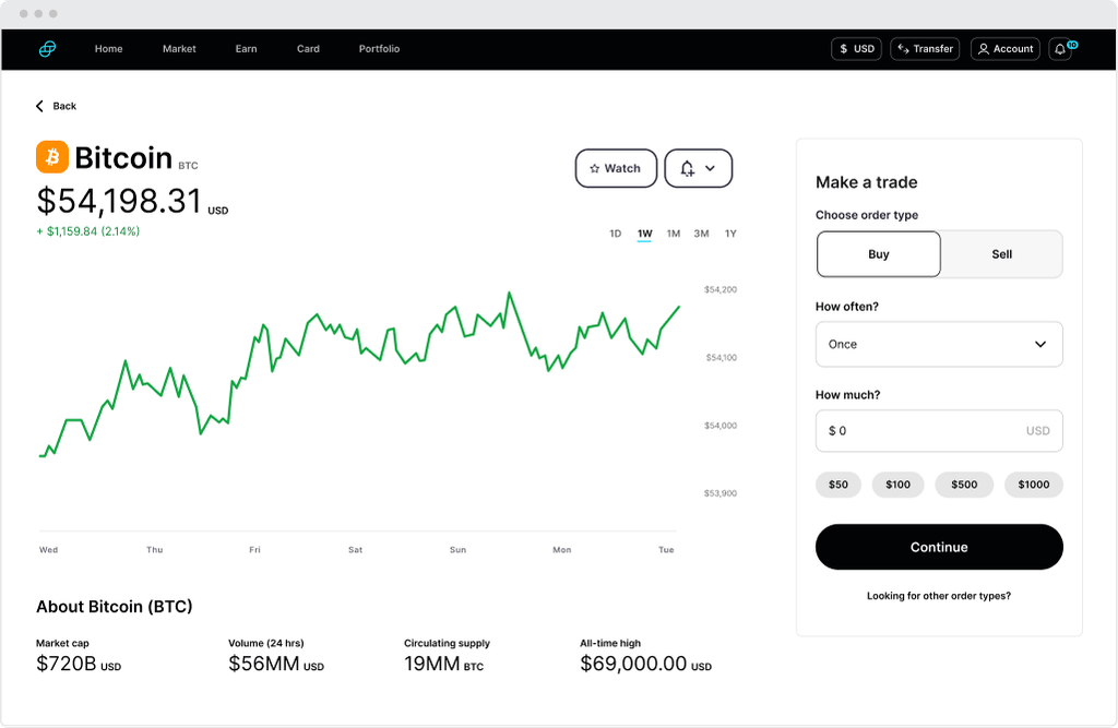 Detailed view of a specific token with interactive graph of past performance